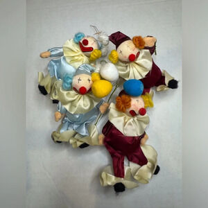 Vintage Various Soft Clowns‎ Christmas Ornaments Lot of 4